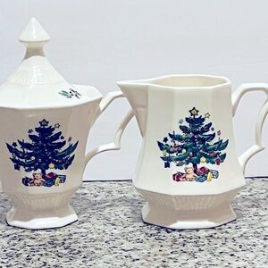 Vintage Nikko Christmastime 3 piece Set Creamer and Sugar Bowl With Lid